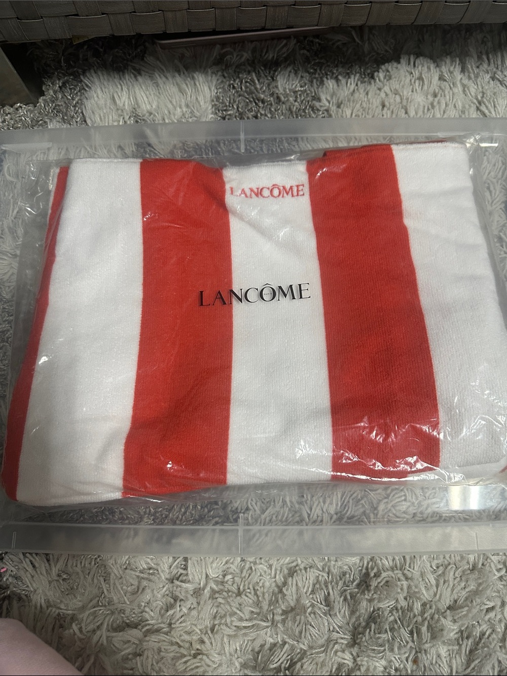 Lancome Red & White Striped Luxury Tote